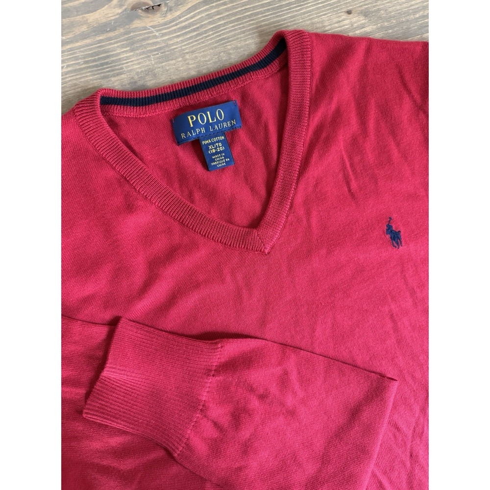 Polo Ralph Lauren Boys XL Red Long Sleeve V-Neck Sweater Christmas Holidays